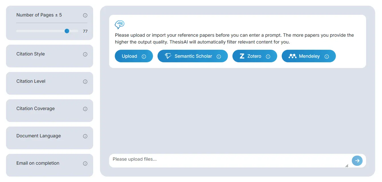 ThesisAI chat interface